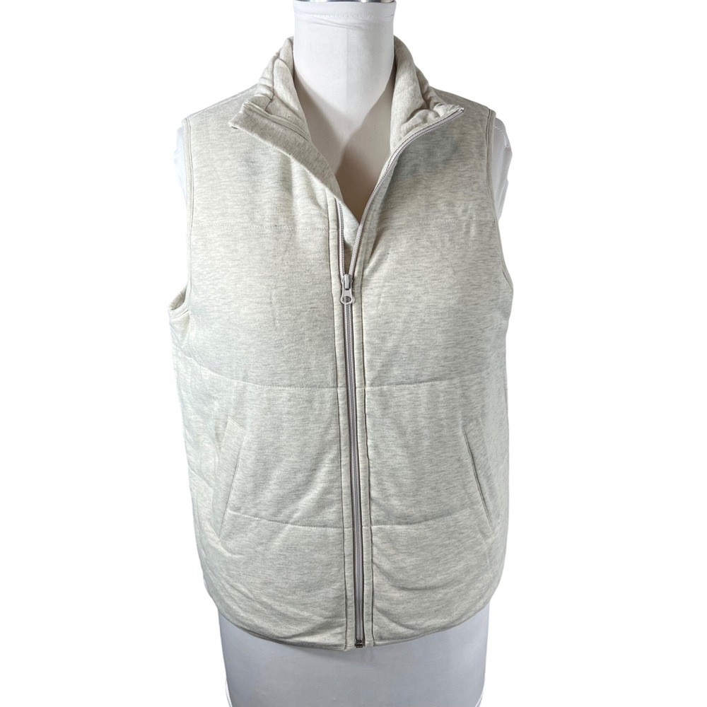 Sew in Love Womens Puffer Vest‎ Heather Oatmeal Quilted Zip Front M/L